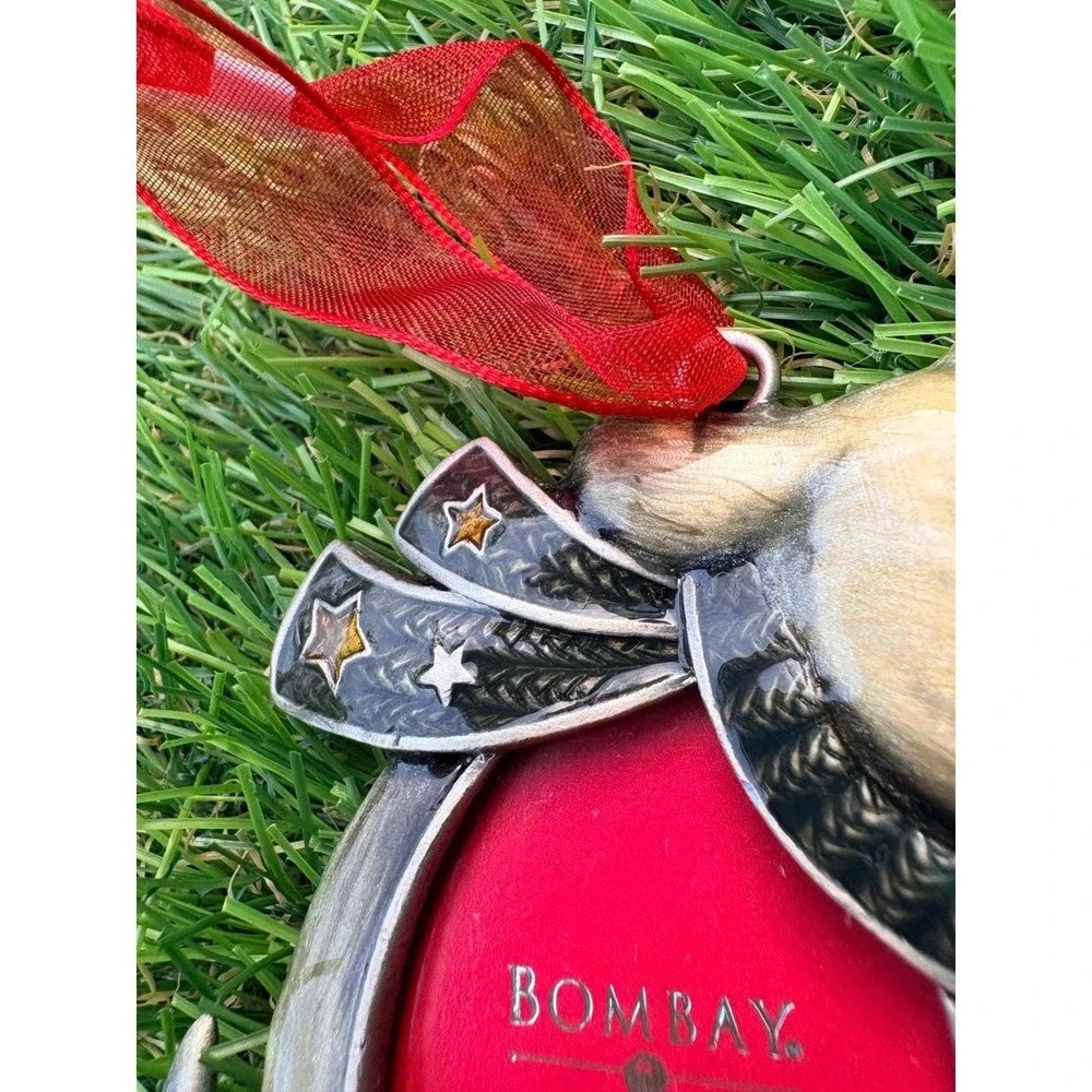 Bombay‎ Company Dog Picture Frame Ornament Silver Metal Star Scarf 1.5x2 Photo